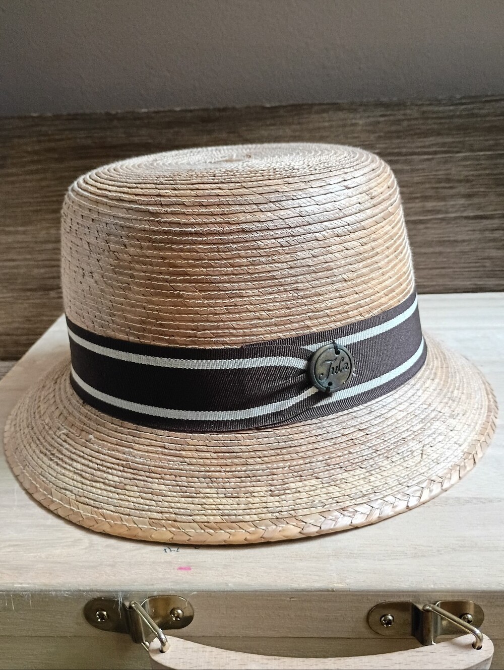 Tula Hats Women's Zoe Hand-Woven Palm Leaf Sun Hat with Brown Striped Ribbon